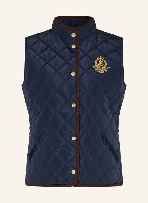 LAUREN RALPH LAUREN Prošívaná vesta TMAVĚ MODRÁ / TMAVĚ HNĚDÁ