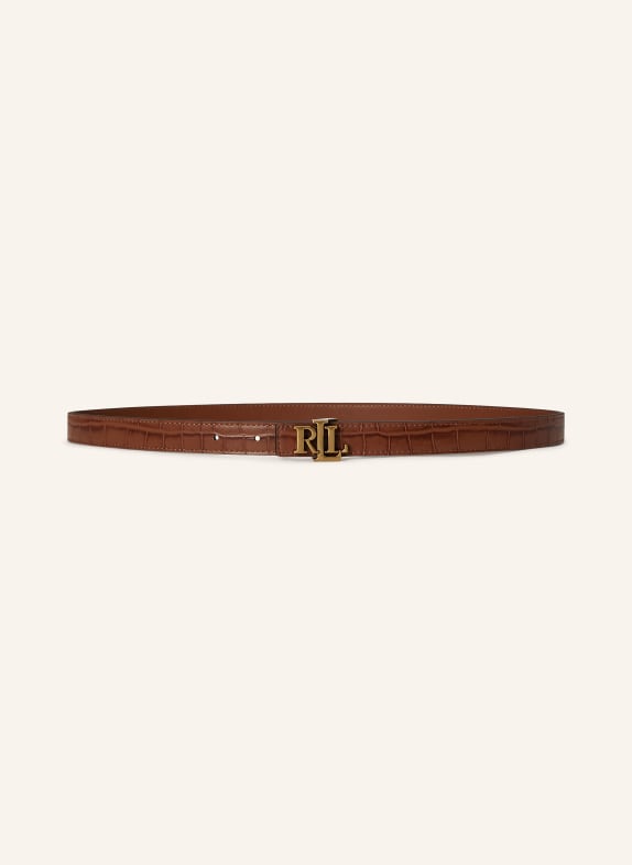 LAUREN RALPH LAUREN Oboustranný kožený opasek HNĚDÁ / ZLATÁ