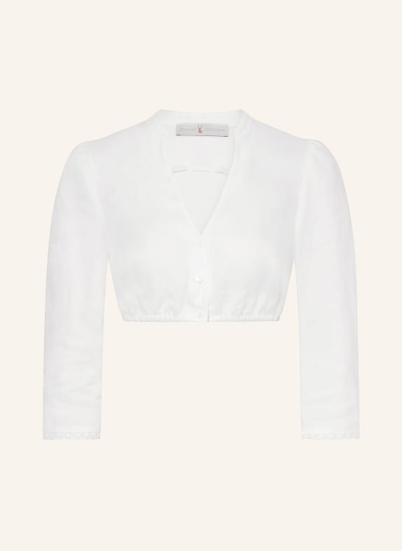 Johann & Johanna Dirndlblouse van linnen met 3/4-mouwen WIT