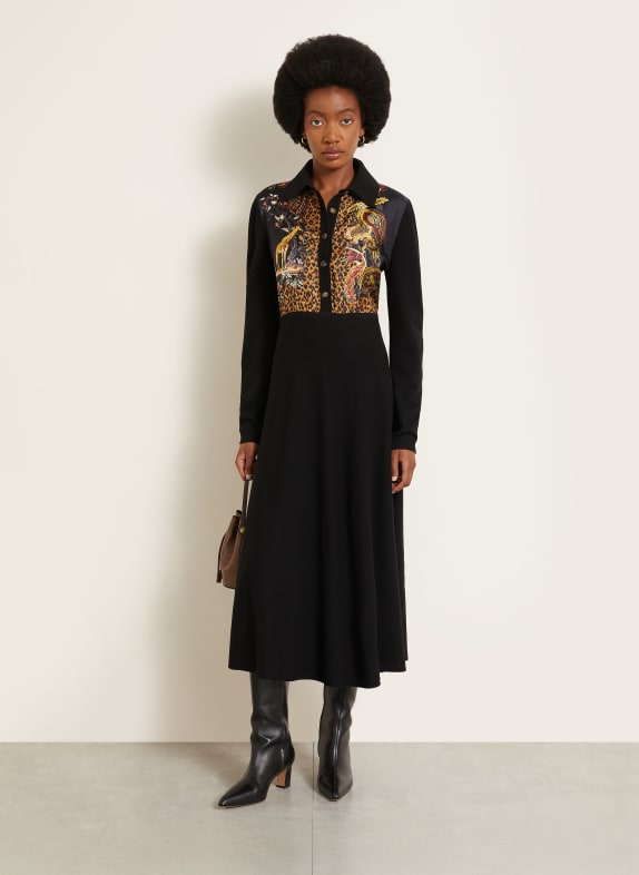 ETRO Blousejurk van gemengde stoffen ZWART / BRUIN / DONKERROOD
