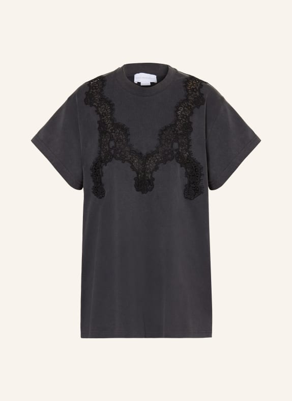 STELLA McCARTNEY T-Shirt mit Spitze DUNKELGRAU / SCHWARZ