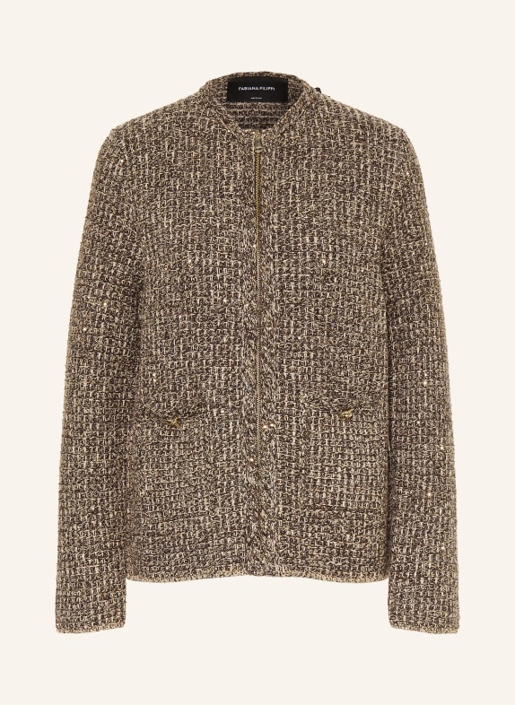FABIANA FILIPPI Strickjacke mit Pailletten DUNKELBRAUN / HELLBRAUN