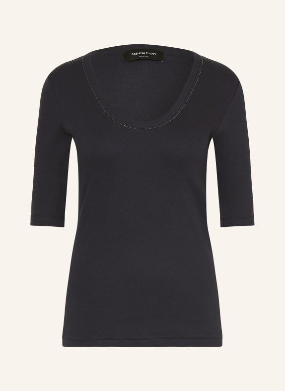 FABIANA FILIPPI T-shirt z ozdobnymi koralikami GRANATOWY