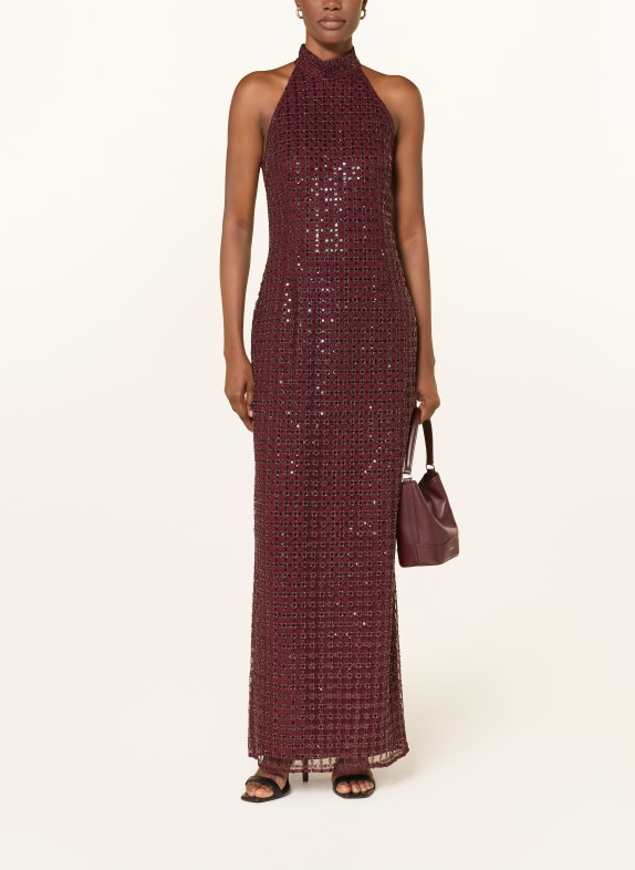 ROTATE Jurk met pailletten en strass-steentjes DONKERROOD