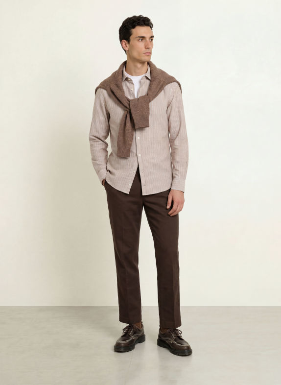 GANT Flanellhemd Regular Fit BEIGE / WEISS / SCHWARZ