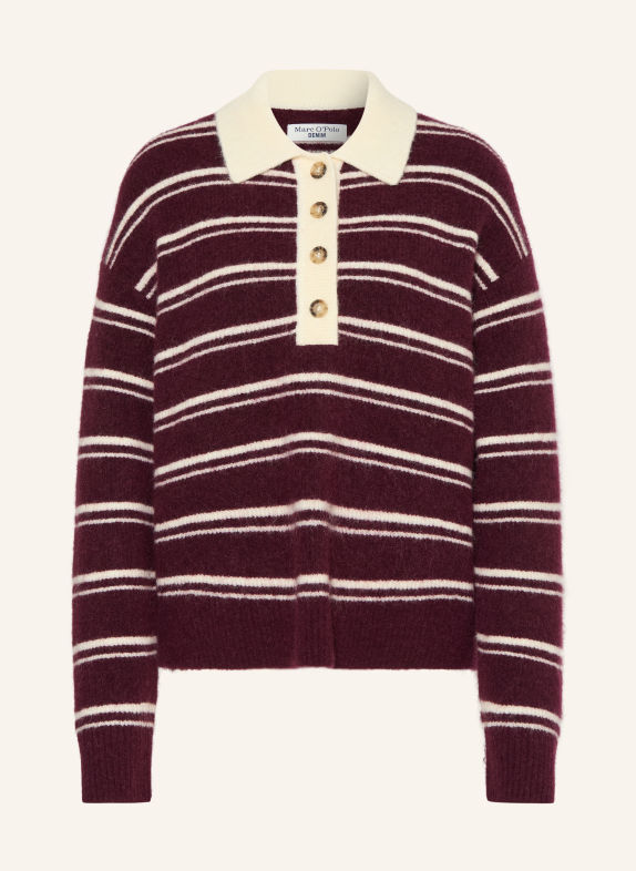 Marc O'Polo DENIM Knit polo shirt with alpaca DARK RED / CREAM