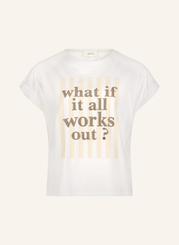 CARTOON T-shirt met glittergaren WIT / BRUIN / BEIGE