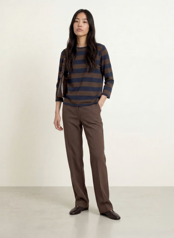 MORE & MORE Shirt with 3/4 sleeves DARK BLUE / DARK BROWN