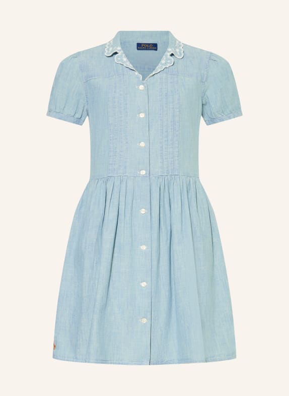 POLO RALPH LAUREN Hemdblusenkleid in Jeansoptik HELLBLAU