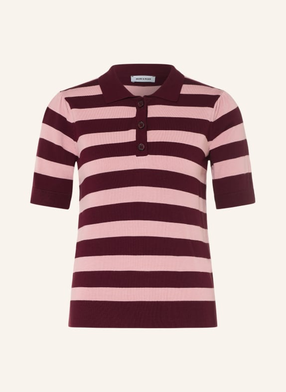MORE & MORE Gebreid poloshirt DONKERROOD / ROZE