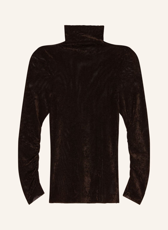 LUISA CERANO Mesh turtleneck top DARK BROWN