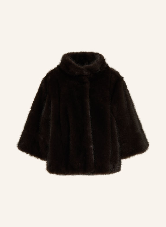 LUISA CERANO Faux fur jacket with 3/4 sleeves DARK BROWN