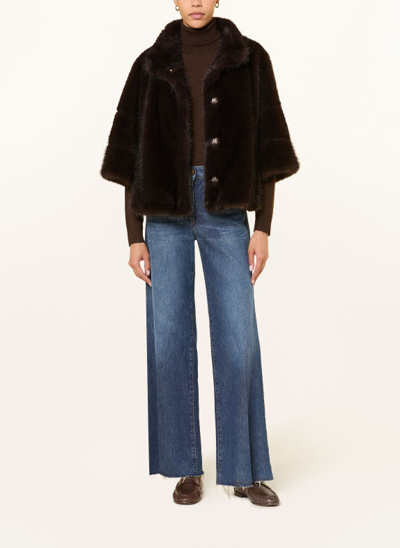 LUISA CERANO Veste en fausse fourrure à manches 3/4 MARRON FONCÉ