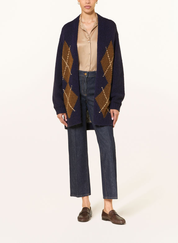 LUISA CERANO Gilet ouvert en maille avec de l'alpaga BLEU FONCÉ / MARRON FONCÉ / GRIS
