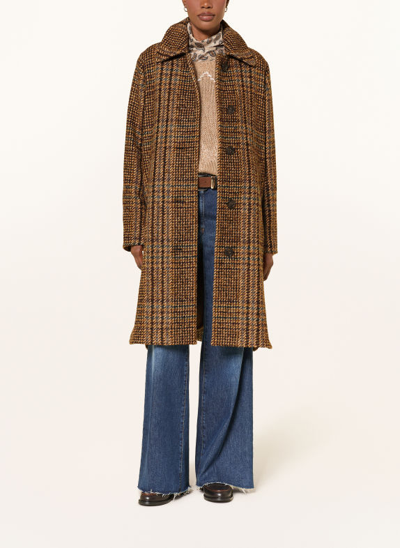 LUISA CERANO Tweed Coat BROWN / BEIGE / LIGHT BLUE