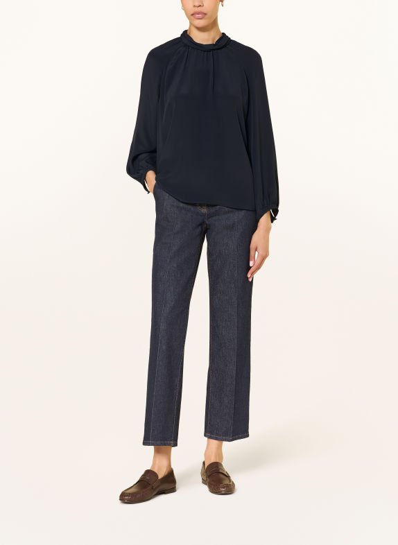 LUISA CERANO Shirt blouse with silk and ruffles DARK BLUE