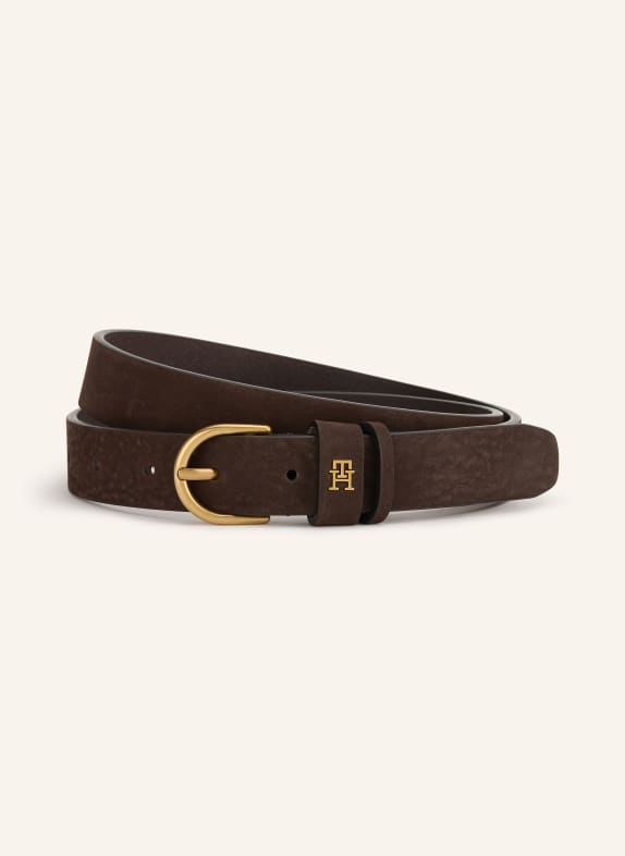 TOMMY HILFIGER Ceinture en cuir MARRON FONCÉ / OR