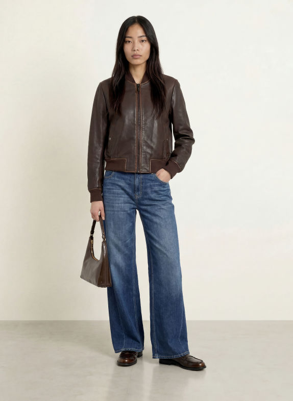 MILESTONE MSLIELA Leather Jacket DARK BROWN