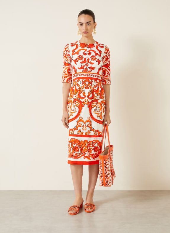 DOLCE & GABBANA Kleid mit Seide und 3/4-Arm ORANGE / ECRU