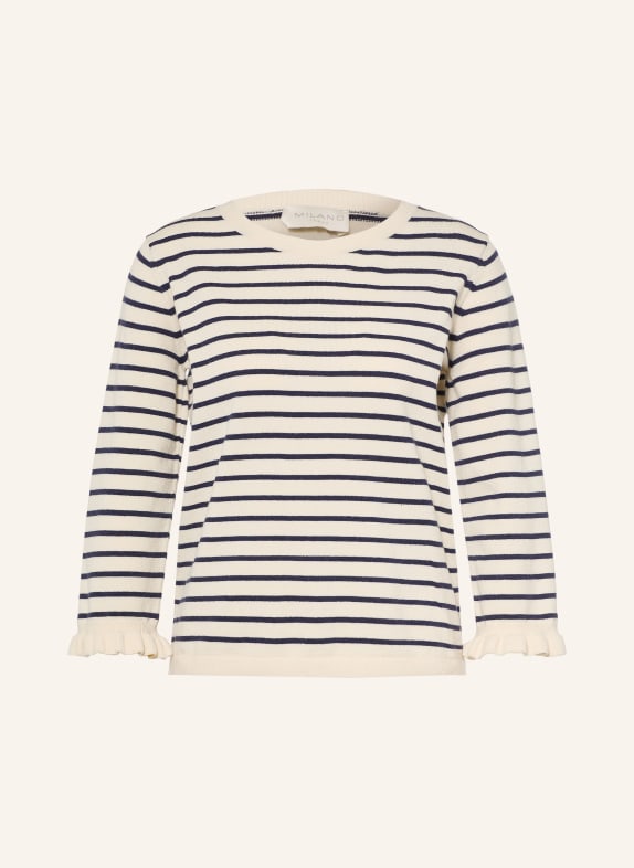 MILANO ITALY Sweater with 3/4-length sleeves and ruffles CREAM / DARK BLUE