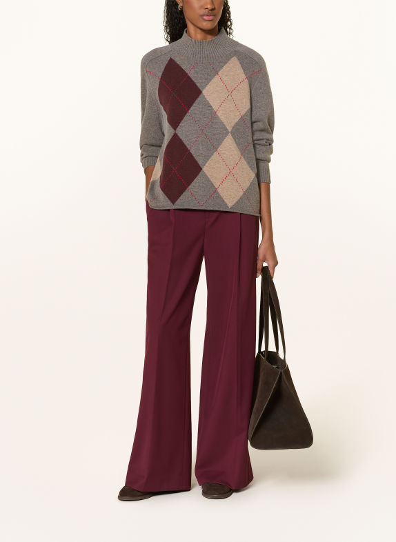 REPEAT Pullover mit Cashmere GRAU / BEIGE / DUNKELROT