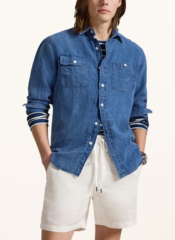 POLO RALPH LAUREN Leinenhemd Classic Fit in Jeansoptik BLAU