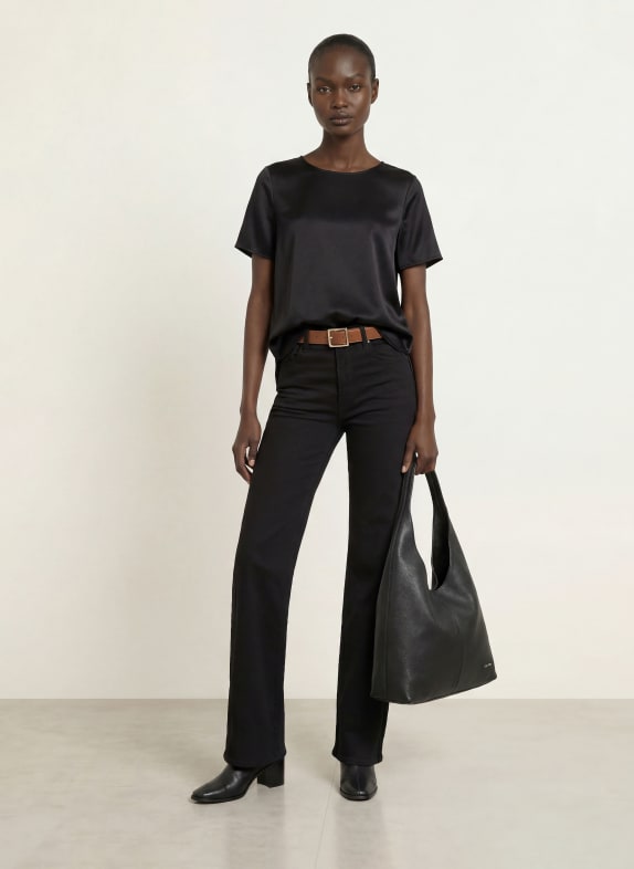 (THE MERCER) N.Y. Satijnen blouse met zijde ZWART