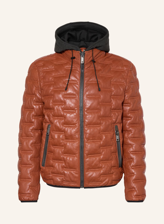 MILESTONE Lederjacke MSALONSO mit herausnehmbarer Blende und abnehmbarer Kapuze DUNKELORANGE / DUNKELGRAU