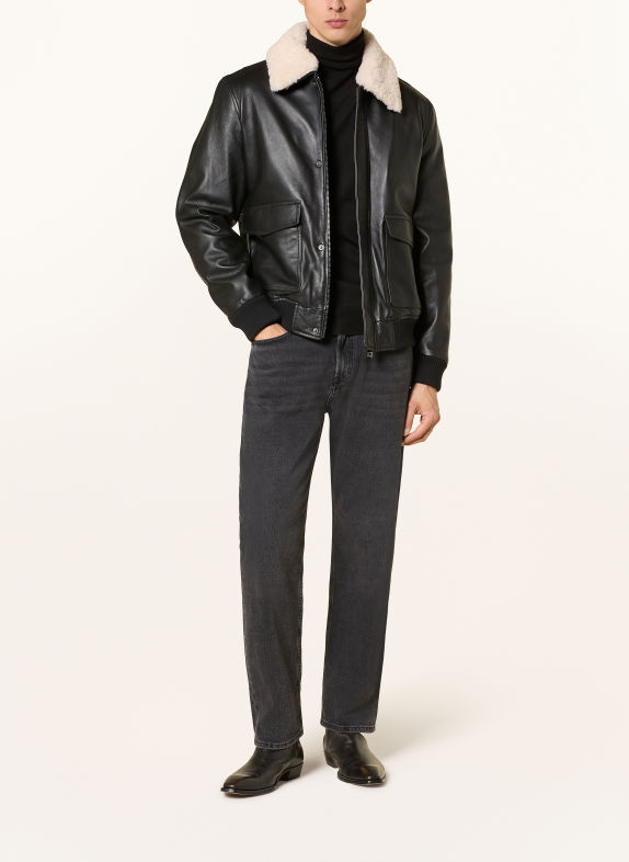 MILESTONE Lederblouson MSALFIO mit abnehmbarem Kragen SCHWARZ / ECRU