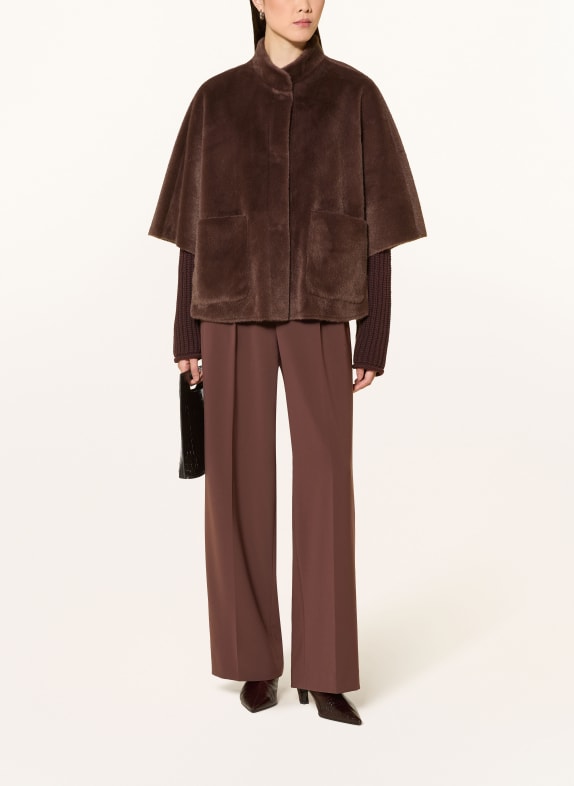 RINO & PELLE Faux Fur Cape DEWI DARK BROWN