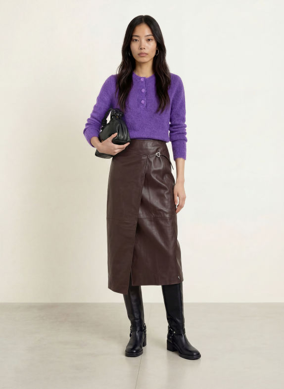 FABIENNE CHAPOT SONNY Leather Wrap Skirt DARK BROWN