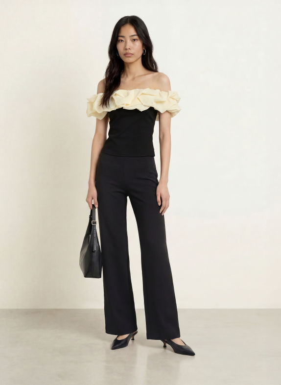 FABIENNE CHAPOT POPPIE Off-Shoulder Top BLACK / ECRU