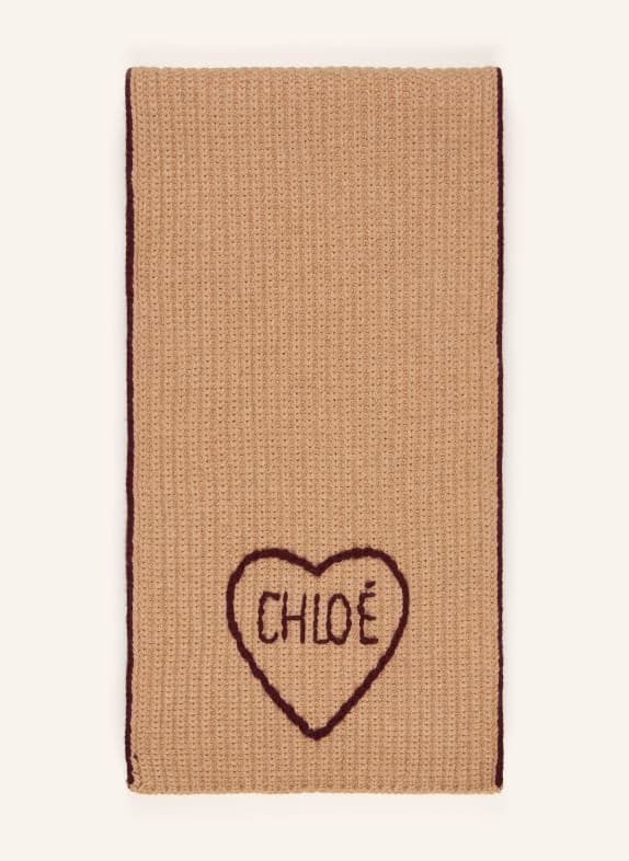 Chloé Sjaal met kasjmier CAMEL / DONKERPAARS