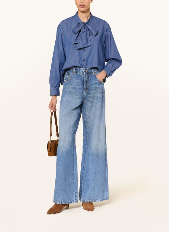 lilienfels Strikblouse met strik in jeanslook BLAUW