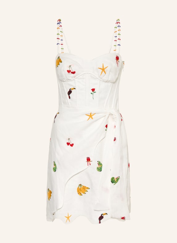 FARM RIO Linen dress with rhinestones WHITE / RED / GREEN