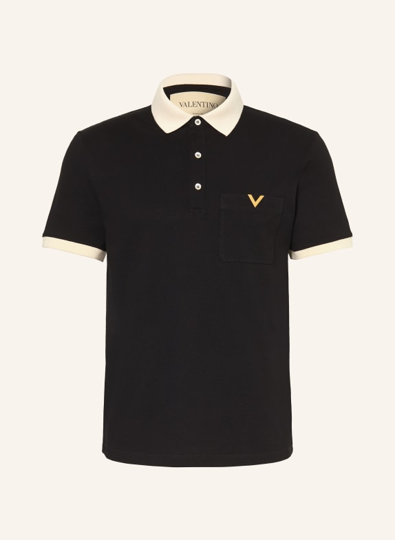 VALENTINO Piqué-poloshirt ZWART / BEIGE