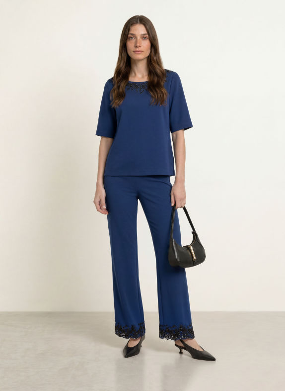 MARC CAIN Shirt mit 3/4-Arm und Schmucksteinen 393 pageant blue