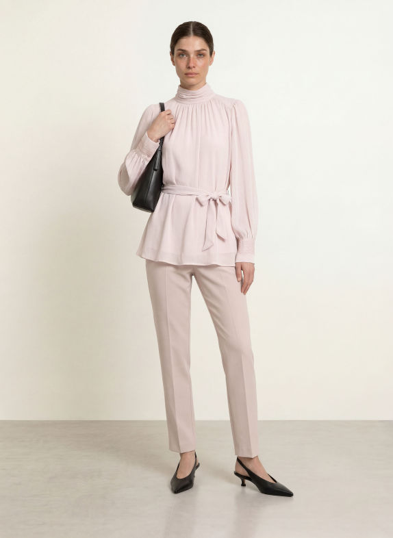 MARC CAIN Blouseshirt met kant 702 light desert taupe