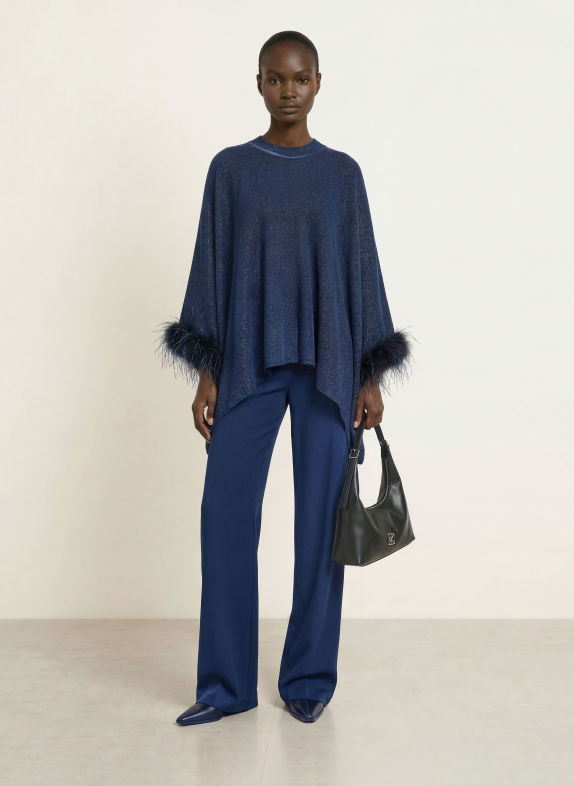 MARC CAIN Strick-Poncho mit Glitzergarn 393 pageant blue