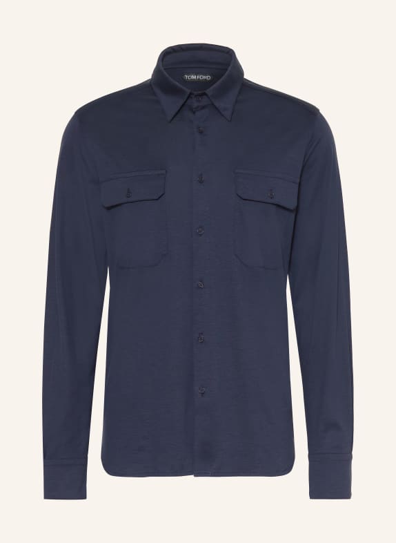 TOM FORD Košile Regular Fit s hedvábím TMAVĚ MODRÁ
