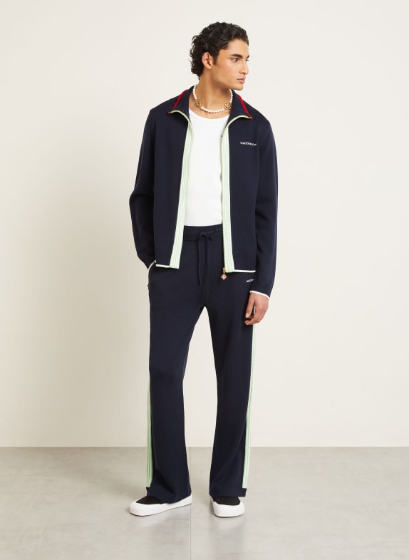 Casablanca Gebreide broek van merinowol met galonstrepen DONKERBLAUW / LICHTGROEN / WIT