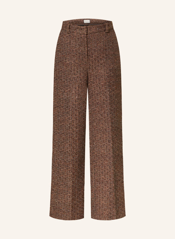 SEDUCTIVE DOMENICA wide-leg trousers in tweed with sequins DARK BROWN / LIGHT ORANGE / DARK ORANGE
