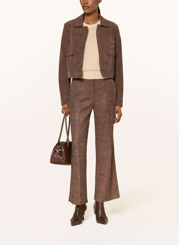 SEDUCTIVE Marlene-broek DOMENICA van tweed met pailletten MARRON FONCÉ / LICHTORANJE / DONKERORANJE