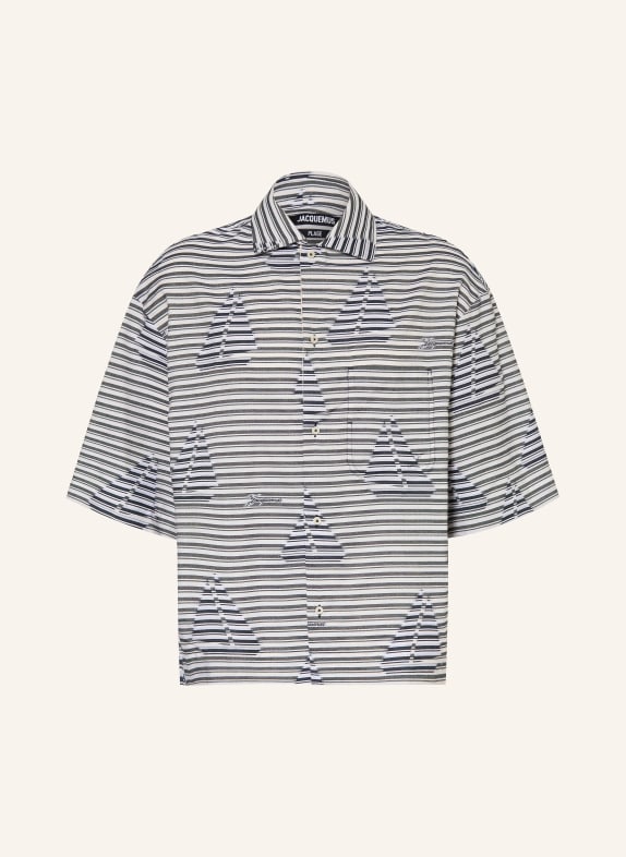 JACQUEMUS Koszula z krótkim rękawem LA CHEMISE PLAGE Comfort Fit BIAŁY / GRANATOWY