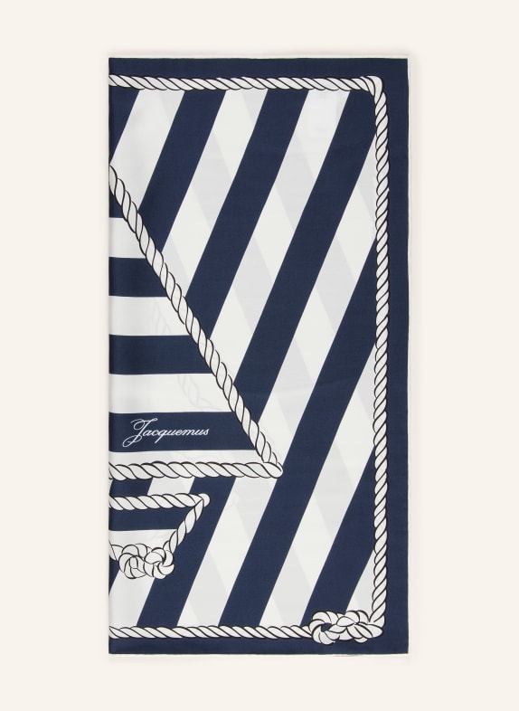 JACQUEMUS Hedvábný šátek LE FOULARD BATEAU CORDE TMAVĚ MODRÁ / BÍLÁ