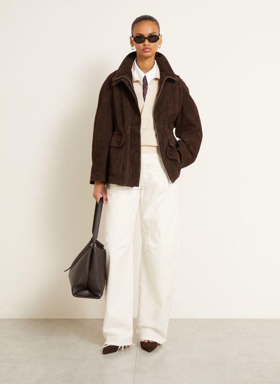 NOUR HAMMOUR Veste en cuir QUAI MARRON FONCÉ