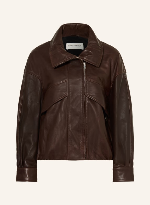 NOUR HAMMOUR Veste en cuir ROLAND MARRON FONCÉ