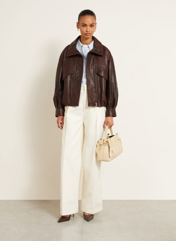NOUR HAMMOUR Veste en cuir ROLAND MARRON FONCÉ