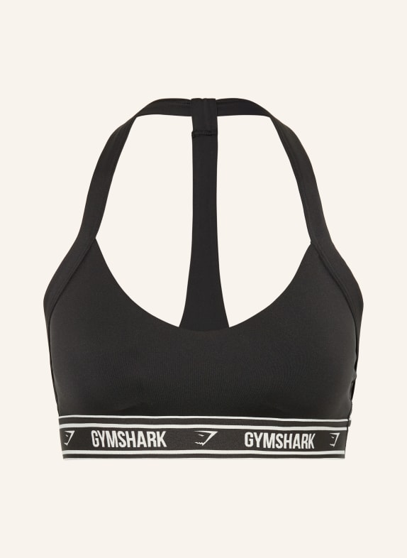 GYMSHARK Sport-BH LIGHT SUPPORT HALTER NECK LOGO SCHWARZ / CREME