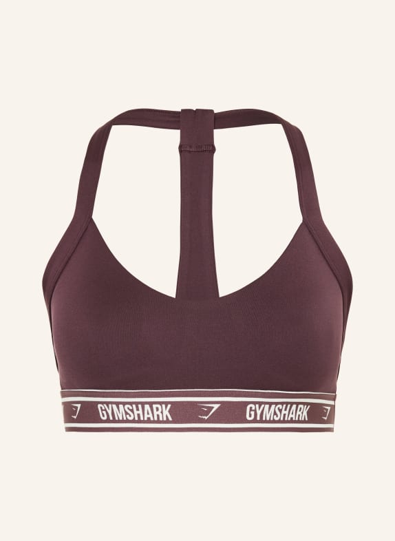 GYMSHARK Sport-BH LIGHT SUPPORT HALTER NECK LOGO DUNKELLILA / ECRU